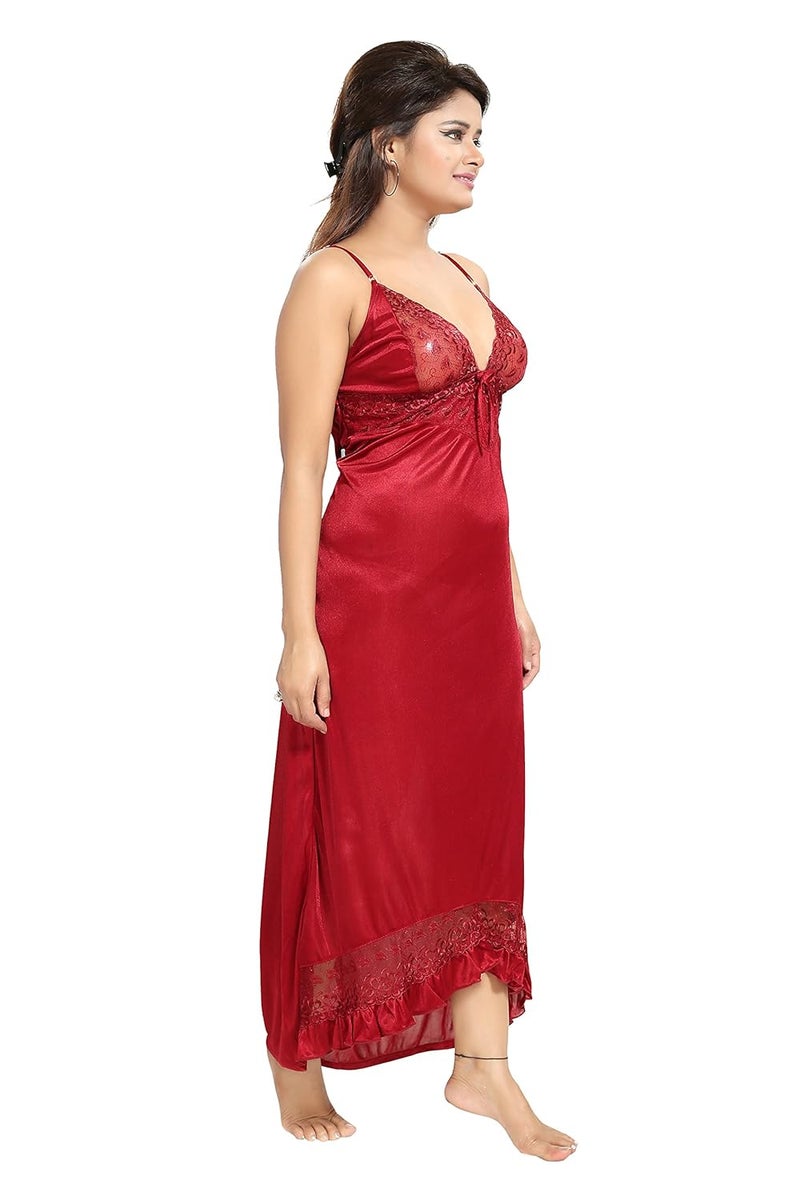 Noty Store فستان نوم ماكسي ساتان سادة للنساء من نوتي (عبوة من 2) - Image 2